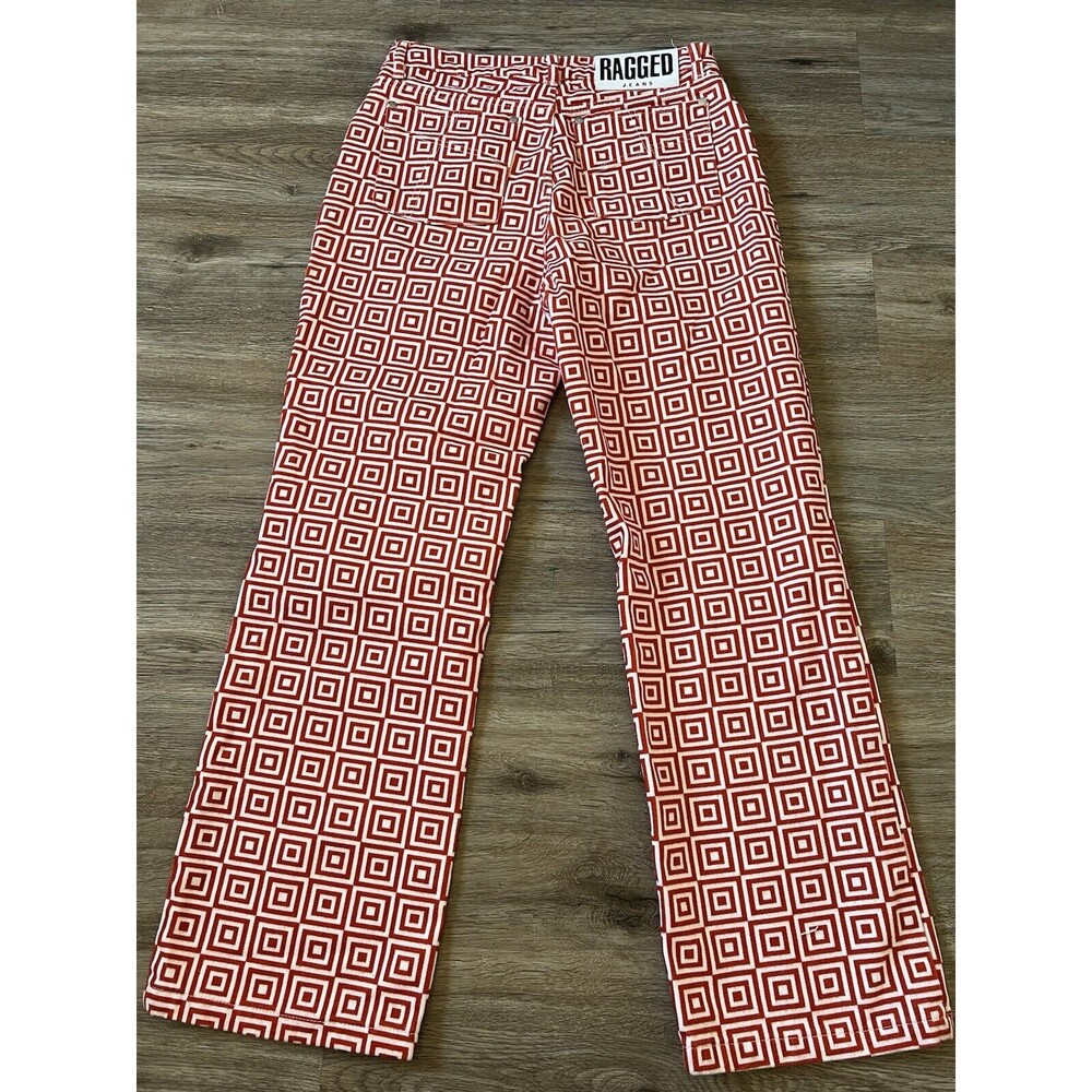 The Ragged Priest Hight Waisted Red & White Printed Jeans Size 30 - Picture 4 of 9
